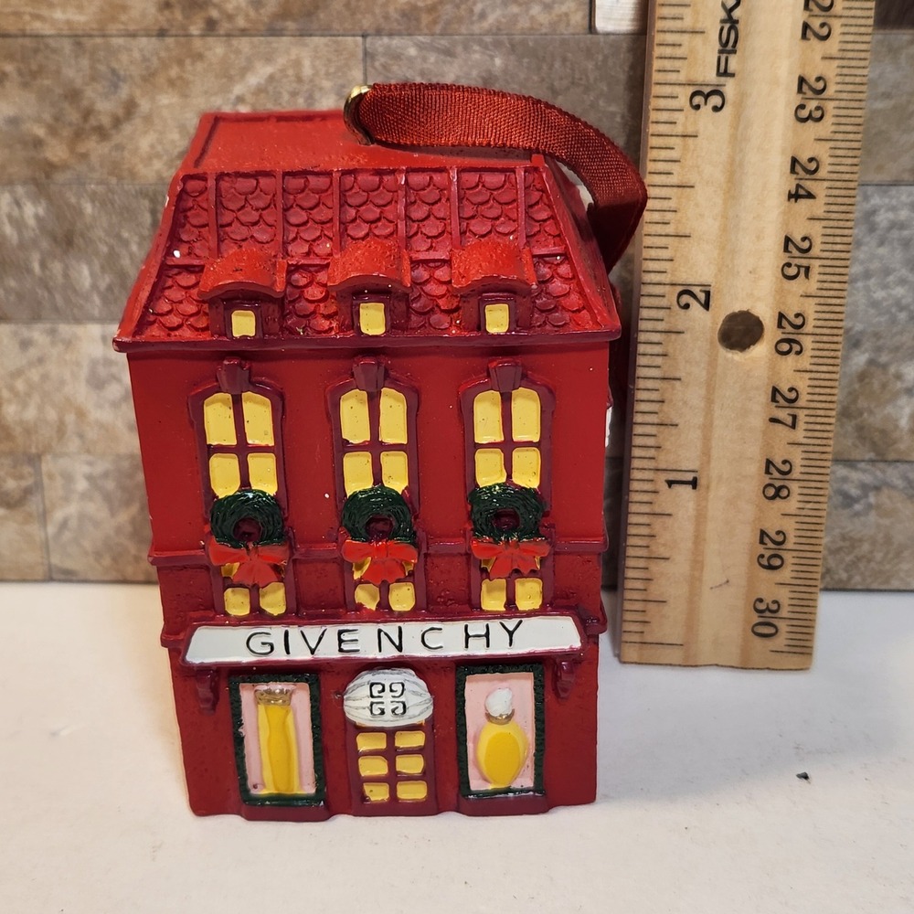 Givenchy Paris 2001 Boutique Storefront Christmas Ornament Red Resin Vintage